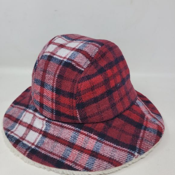 Vintage Tommy Hilfiger Hat Bucket Red Wool Tartain Plaid Retro Cap Designer Warm - Picture 4 of 8
